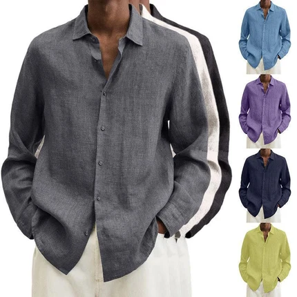 Men's Long Sleeve Lapel Button-Up Shirt – Casual Loose Fit Fashion Top