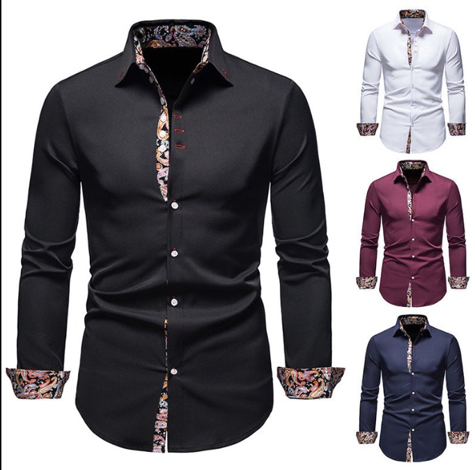 Men's Long-sleeved Shirt Lapel Slim-fit Assorted Colors