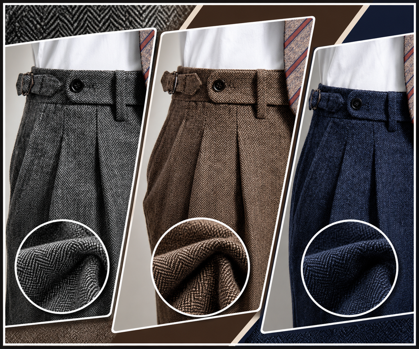 Men's Slim Fit Herringbone Tweed Wool Trousers – Business Casual Style