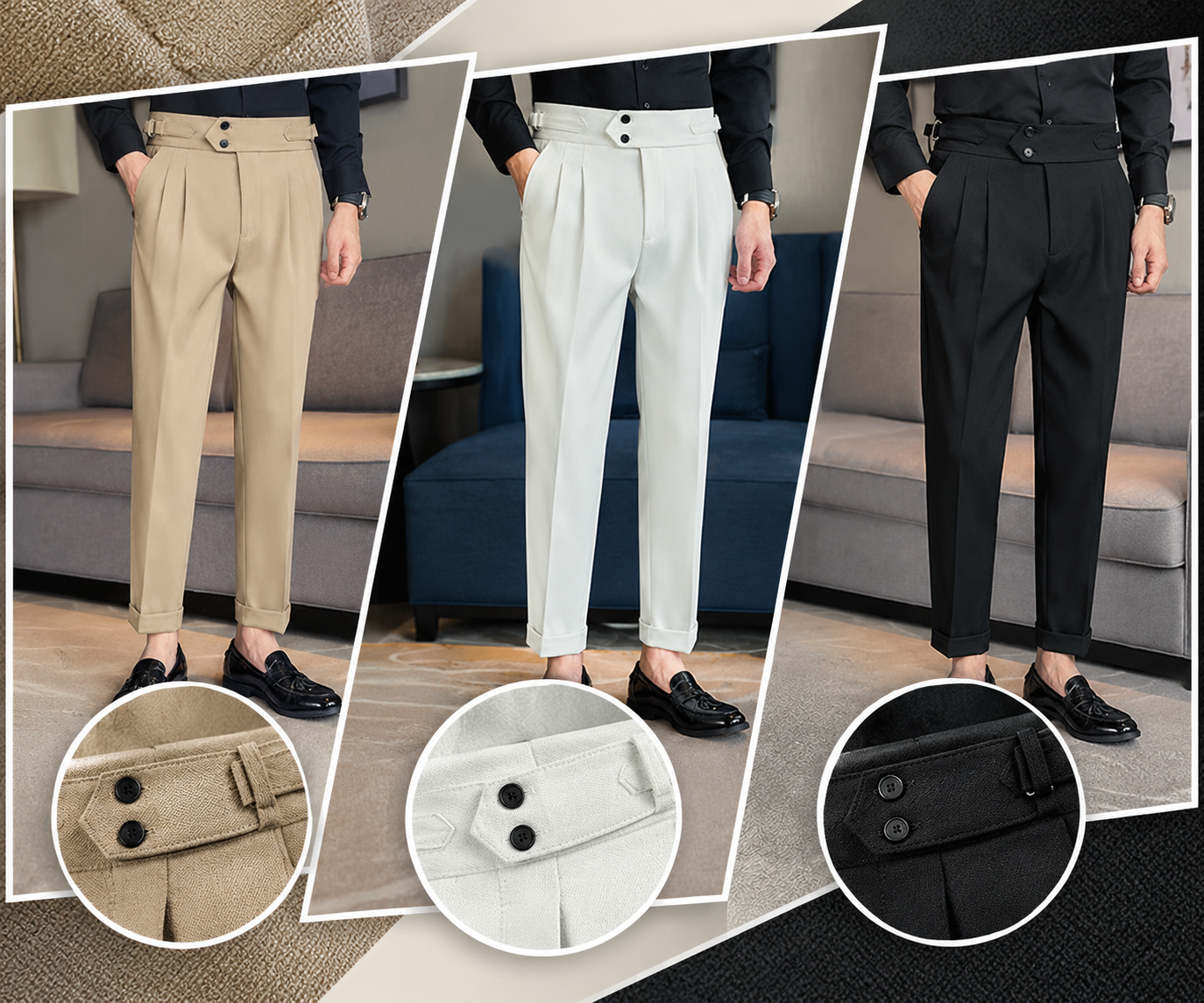 Men's High-Waisted Drape Casual Pants – Relaxed Straight Leg Trousers